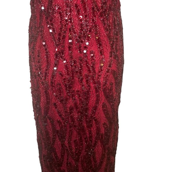 Mac Duggal Burgundy Sequin Midi Dress 68013 Size 16 NWT - Picture 6 of 7